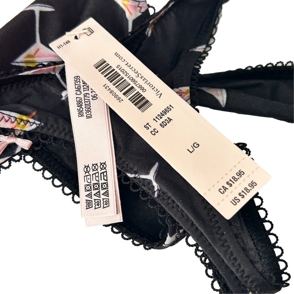 Victoria's Secret High-Leg Thong Panty Cocktail Martini Print Lacy Satin Bow Y2K - Picture 10 of 13